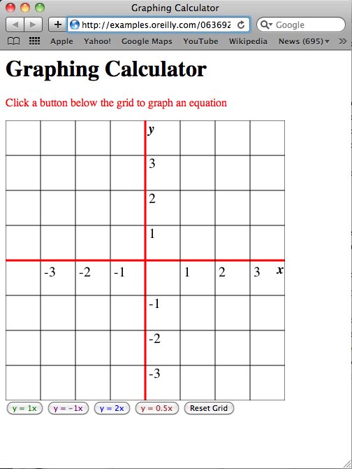 Graphing calculator interface in Safari for Mac